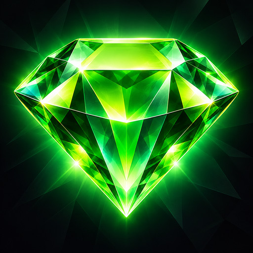 Slotsgem app icon: a glowing green gem