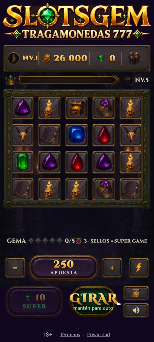 Slotsgem: Pantalla principal: rodillos 5×4 y 20 líneas