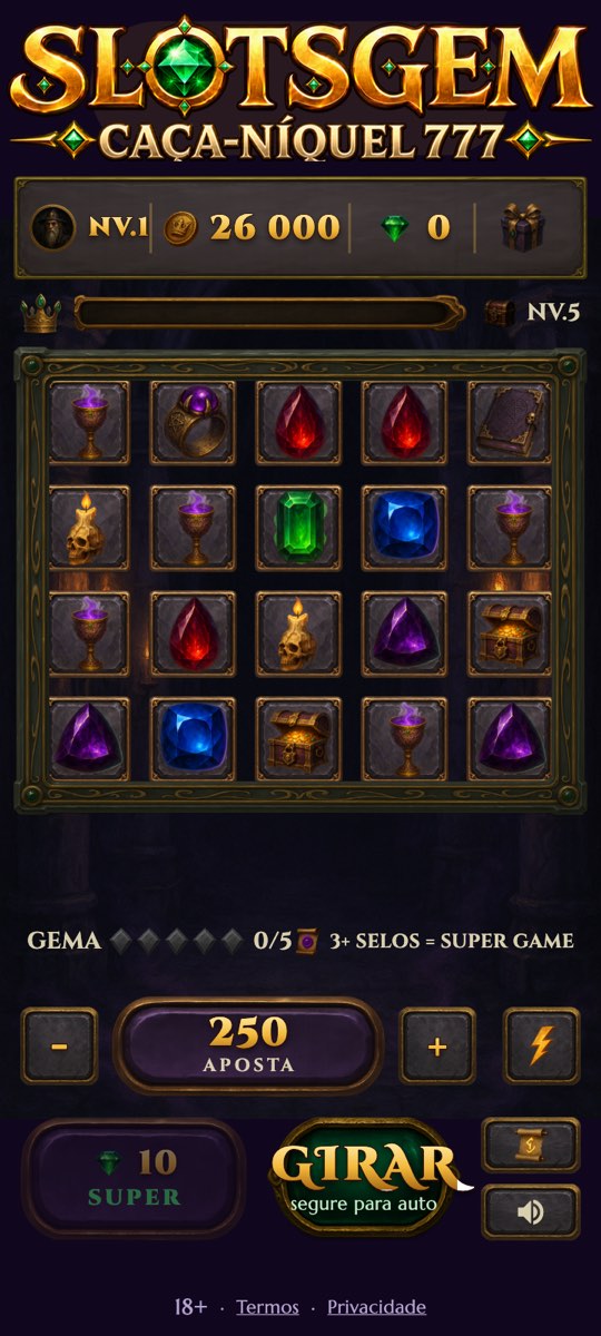 Slotsgem: Tela principal: rolos 5×4 e 20 linhas